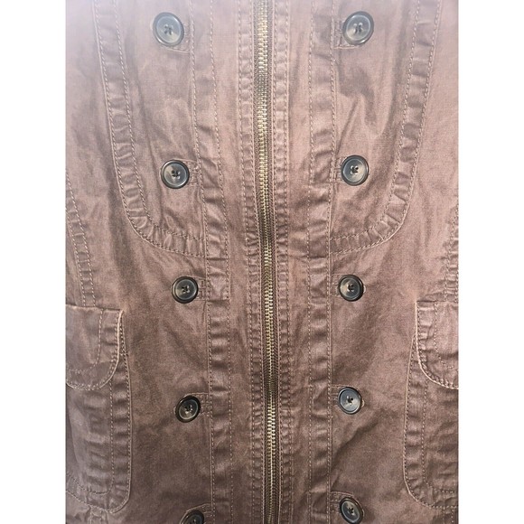AI Authentic Icon Women's Jacket Brown Buttons Zipper Cotton Light Large - Picture 3 of 16